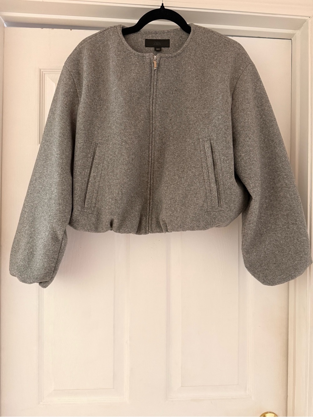 Zara - Cropped Soft Bomber Jacket - Gray - Size M